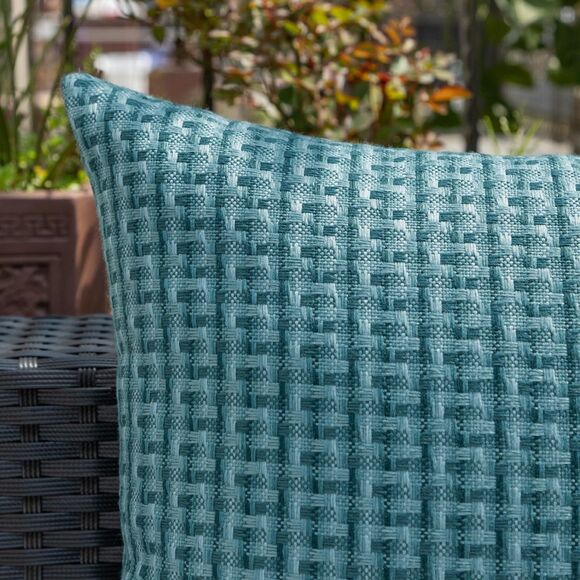 ✨ Kevin Textile Outdoor Waterproof Pillow Covers, Teal Checkered 20x20, Set of 2 - Picture 3 of 10